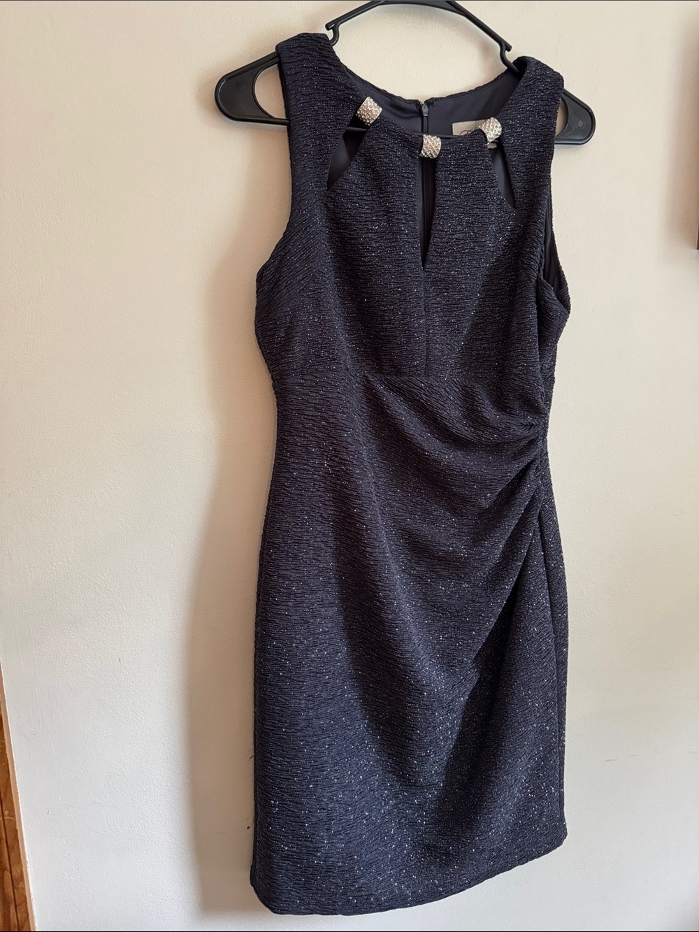 Eliza J dark grey Sleeveless Cocktail Dress with Jeweled Neck Detail
